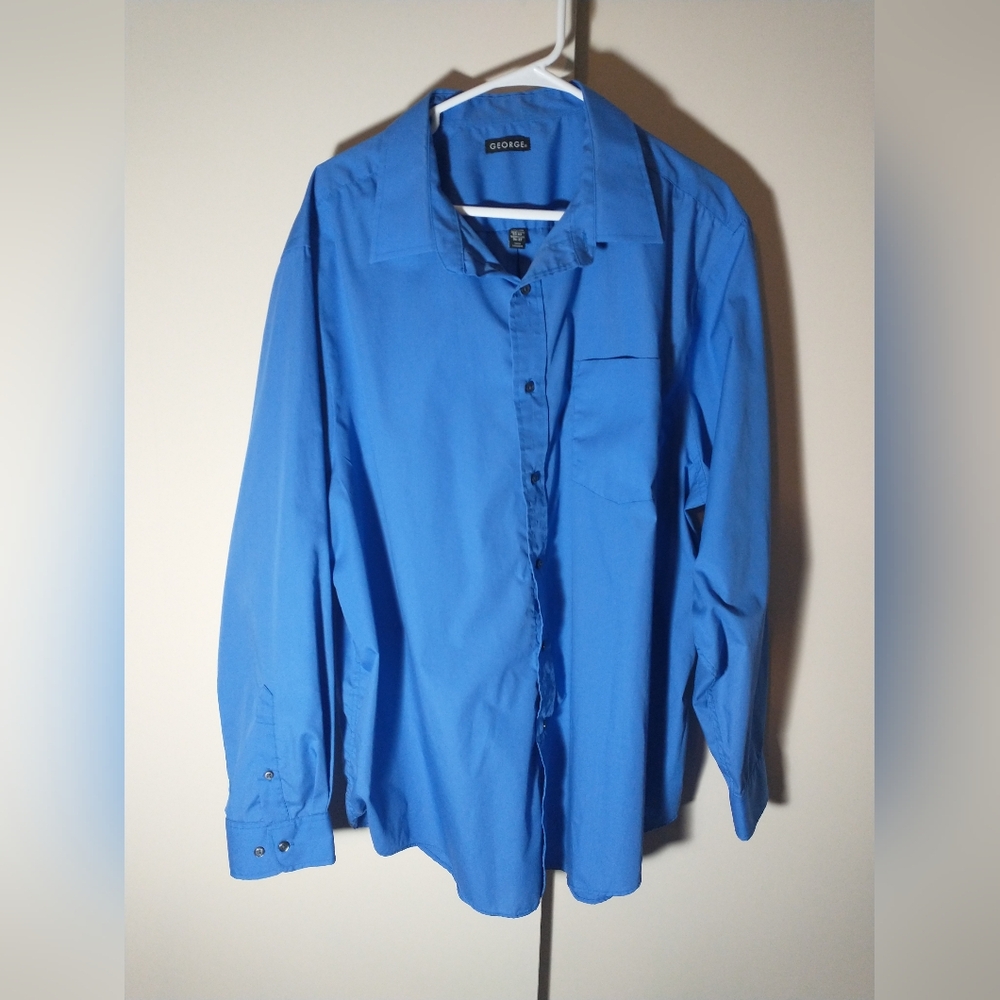 George (RN# 27158) Blue Long-Sleeved Button-Down Shirt - Size 2XL